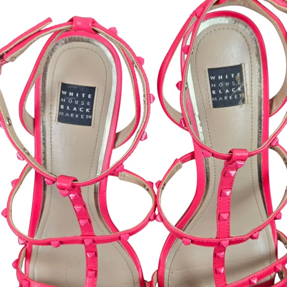 White House Black Market "Brooklyn" Pink Studded T-Strap‎ Heeled Sandals Size 8M - Picture 4 of 13